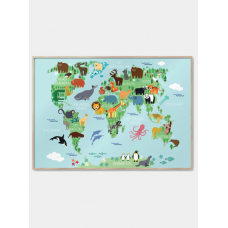 World map with animals poster, M (50x70, B2)