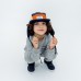 Cap, Corduroy block 5-panel with ears - Navy / Caramel (Size L, 4-7 years)