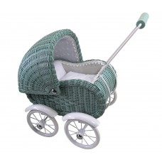 Small doll's carriage, wicker - dusty green