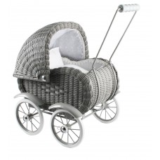 Small doll's carriage, wicker - grey