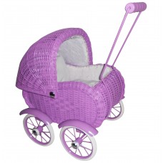 Small doll's carriage, wicker - pink