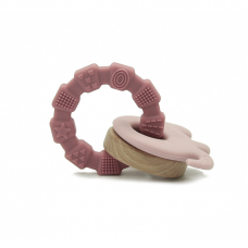 Elephant bite ring in silicone and wood - Pink