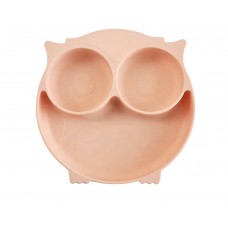 Silicone children's plate, owl - Apricot