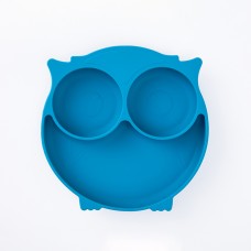 Silicone children's plate, owl - Blue