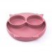 Silicone children's plate, owl - Pink