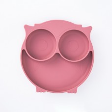 Silicone children's plate, owl - Pink