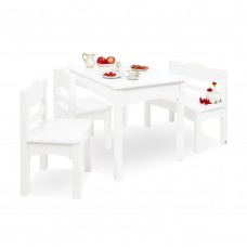 Children's table, bench and chair set, Martha - White lacquered wood