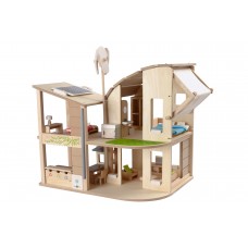 Green dollhouse with furniture