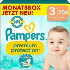 Pampers Premium Protection, size 3 Midi, 6-10kg, monthly box (1x 204 nappies)