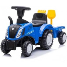 Walking New Holland tractor with trailer